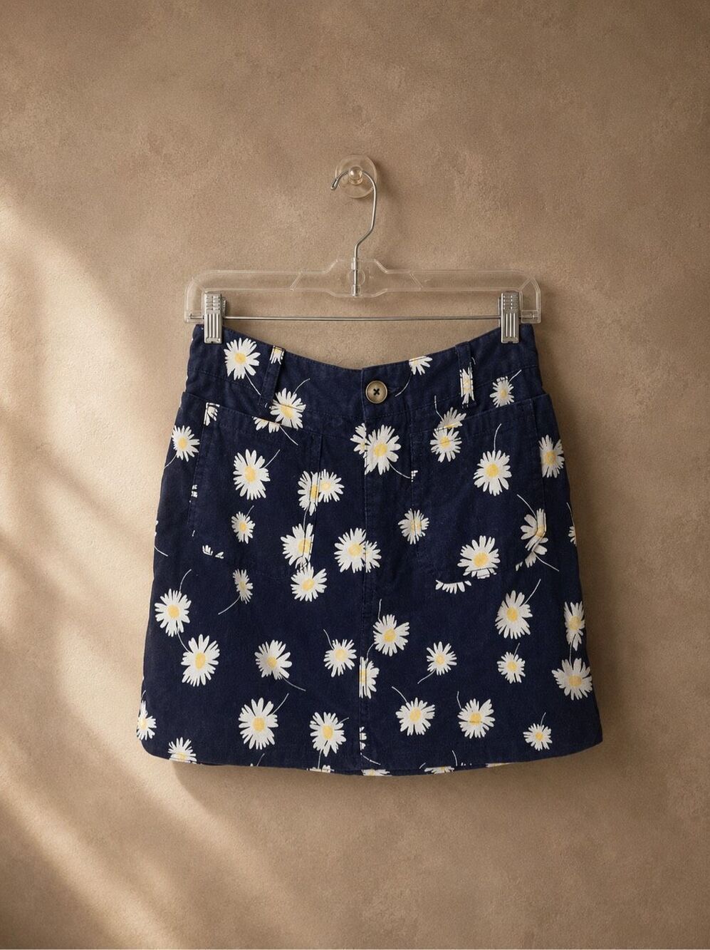 Maeve Sz M Colette Daisy Print Mini Skirt Navy Floral Linen Blend